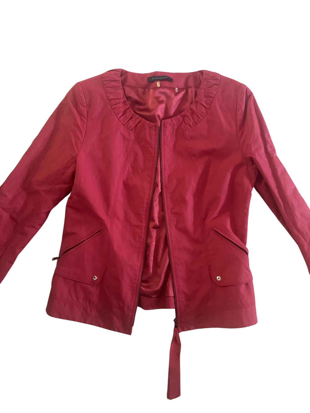 Elie Tahari Rose-Red Leather Zip Jacket